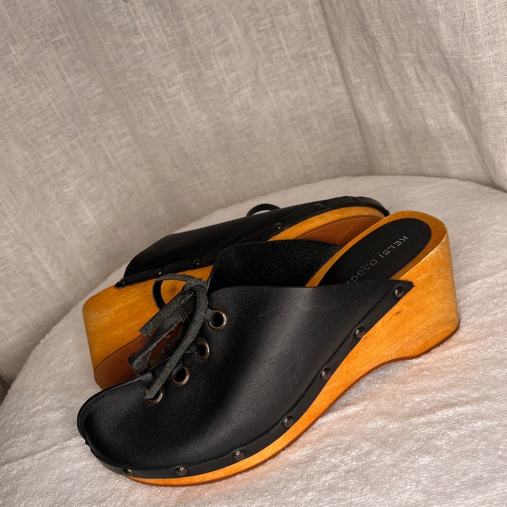 Kelsi Dagger Brooklyn Vachetta Leather black mules, Clog in Black 9.5,